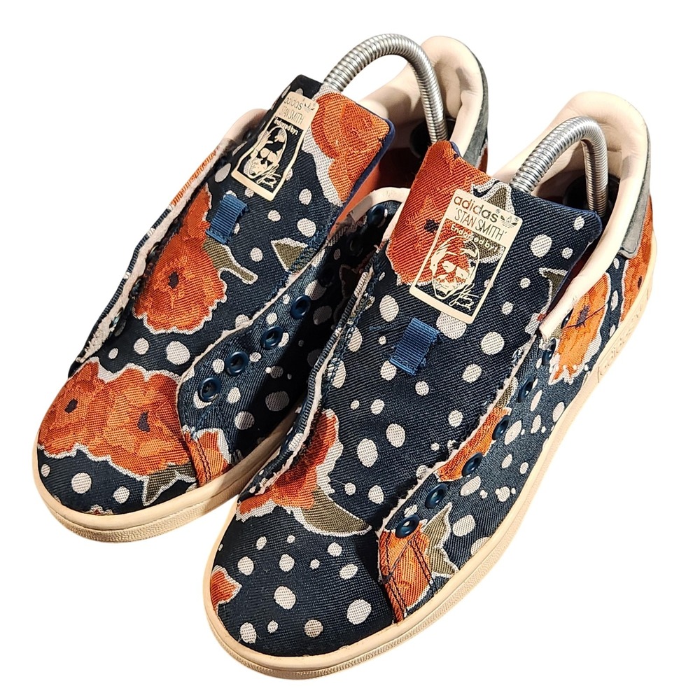 Adidas Stan Smith Shoes Womens‎ Size 7 Navy Blue Floral Polka Dot Canvas S32255